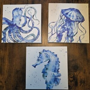 Blue Ocean Creatures Canvas Art Set